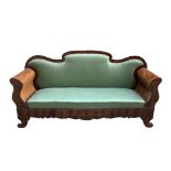 Sofa in mahogany feather upholstered in green silk, First half of the 19th century