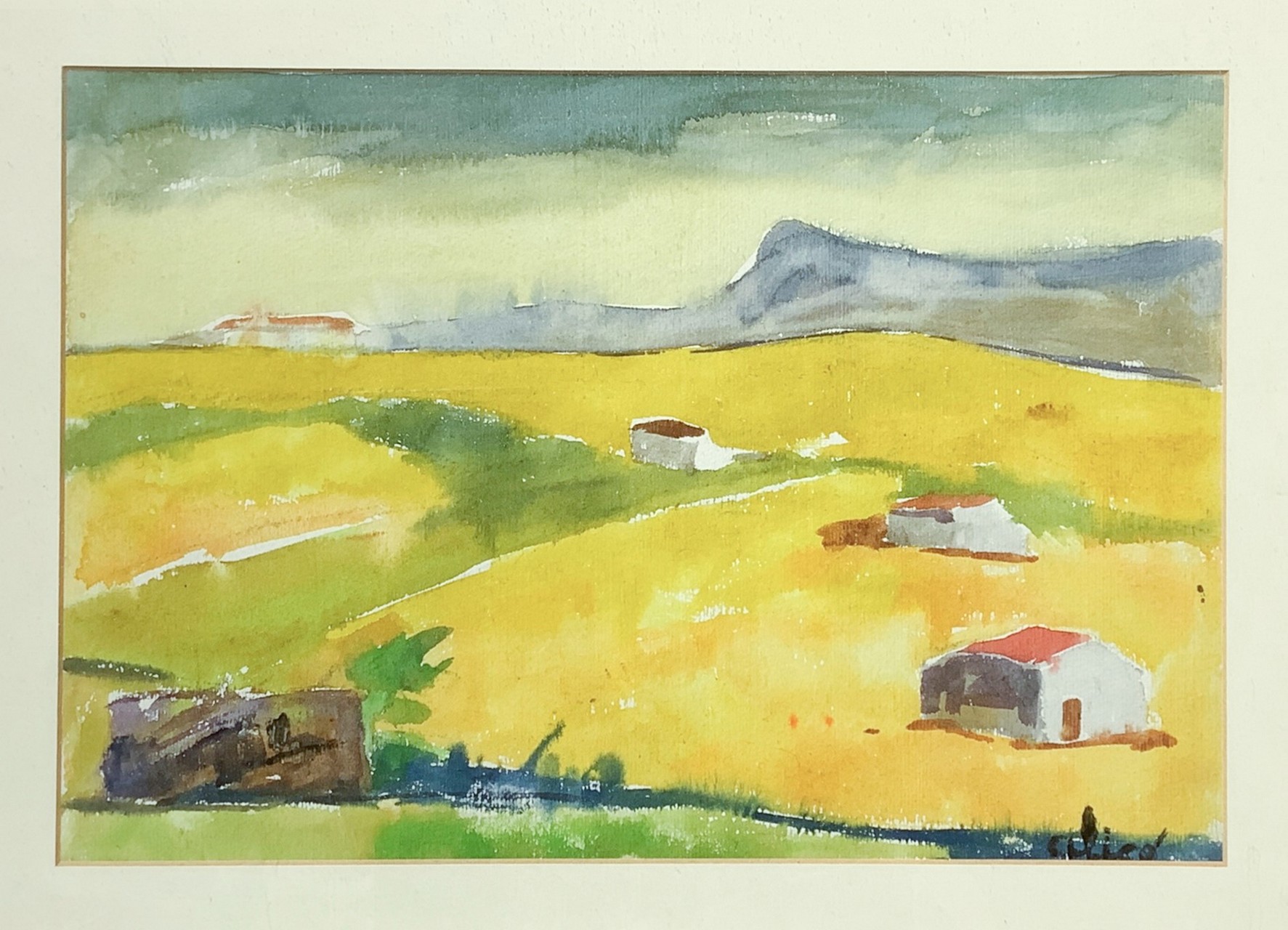 Alicò, Giovanni (Catania 1906-Milano 1971) - Plain landscape with houses