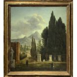 Landscape with trees, characters and architectures, XVIII - XIX century
