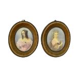 Pair of oval paintings depicting ladies, nineteenth century