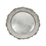800 silver plate scalloped and decorated at the edges.