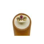 Yellow gold ring with central ruby and diamonds around