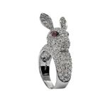 Animalier ring in 750, 18 kt gold with natural untreated diamonds pave '5.80 ct, color G and rubies