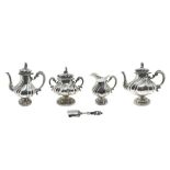 Silver Set, consisting of teapot, coffee pot, milk jug, sugar bowl.