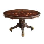 Napoleon III table in rosewood with light wood inlays with floral and grotesque ramages, nineteenth