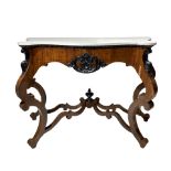 Mahogany wood console with carvings on the sides and in the center in Louis Philippe bpiece missing