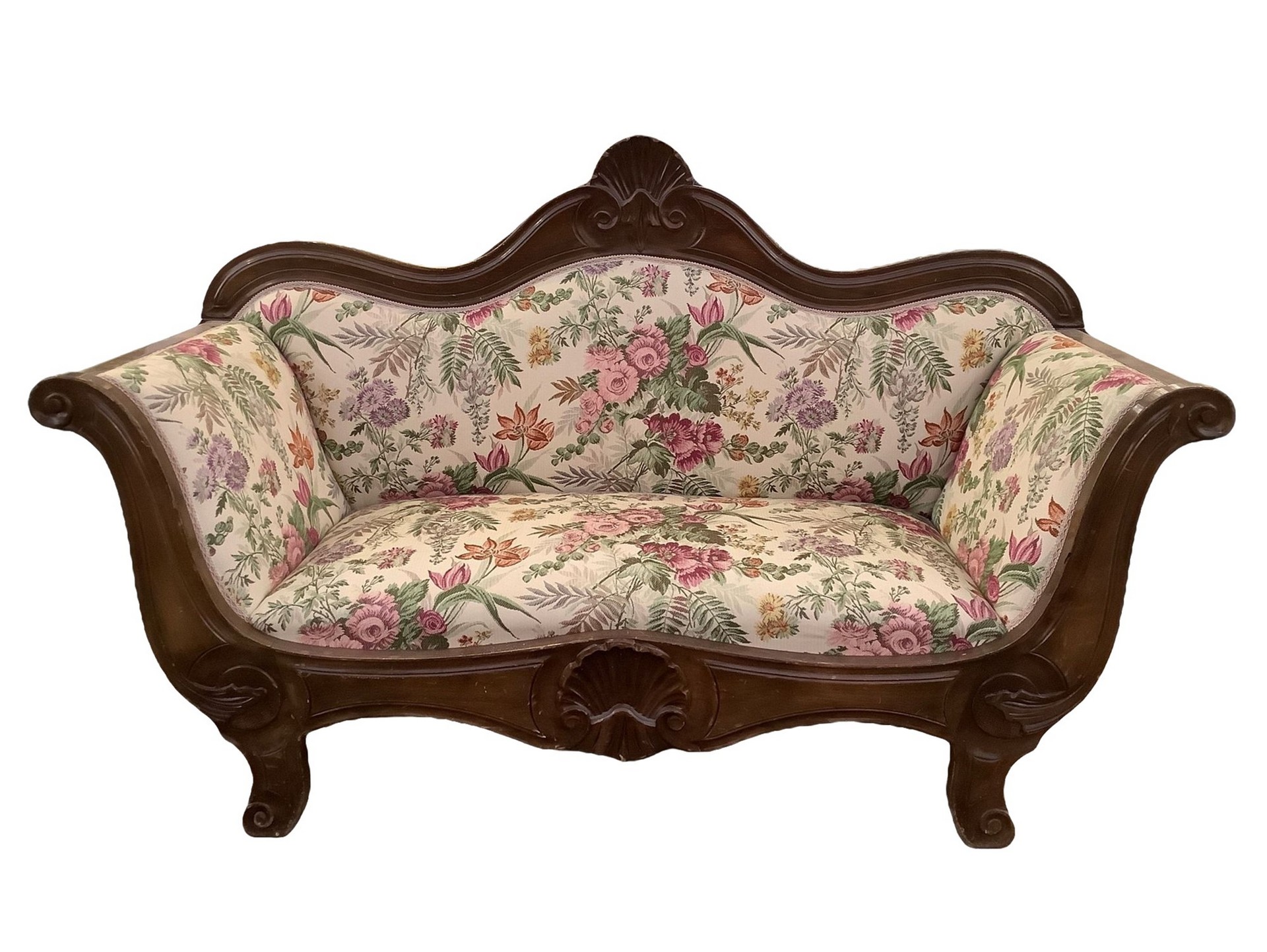 Two-seater sofa in Louis Philippe style walnut wood, early 20th century