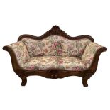 Two-seater sofa in Louis Philippe style walnut wood, early 20th century