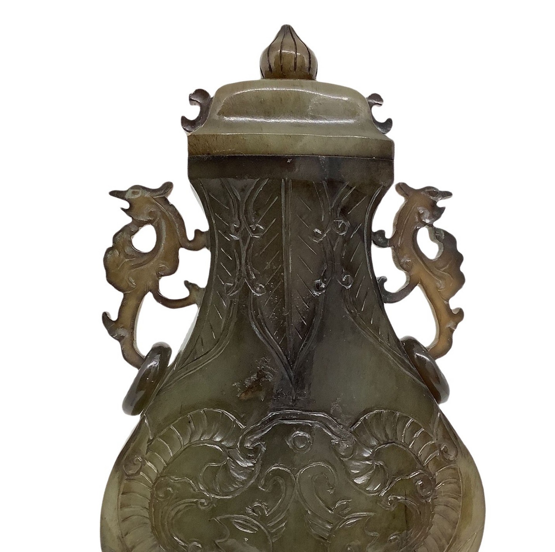 Dark green jade perfume burner with wooden base - Image 3 of 4