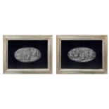 Pair of oval plates in silver, half-round embossed with depictions of biblical scenes., XVIII centur