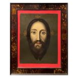 Painting depicting the face of Jesus in an ancient turtle frame, nineteenth century