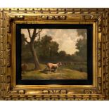 Lorenzo Delleani (Pollone 1840-Torino 1908) - Painting depicting a bucolic scene with cows on a lan