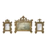 Cartagloria triptych in gilded wood with antique mercury mirror, XVIII Century