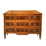 Late Louis XVI chest of drawers with three drawers in walnut wood with front in rectangular rosewood