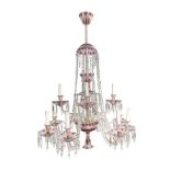 Baccarat - Important and elegant chandelier in transparent and burgundy crystal, with 12 lights, Nin