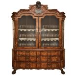 Important Dutch crystal cabinet entirely inlaid, with two upper doors with glass and six drawers at