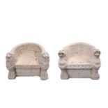 Pair of pink marble armchairs, Attila's thrones., Pink marble from Verona