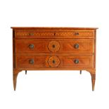 Louis XVI chest of drawers in walnut and light woods, Late 18th century
