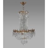 Chandelier with 6 lights golden brass structure, Early 20th Century