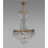 Chandelier with golden brass structure, Early 20th Century