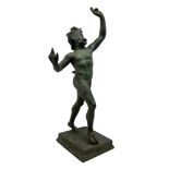 Green patinated bronze sculpture depicting a dancing Faun from Pompeii, Late 19th century