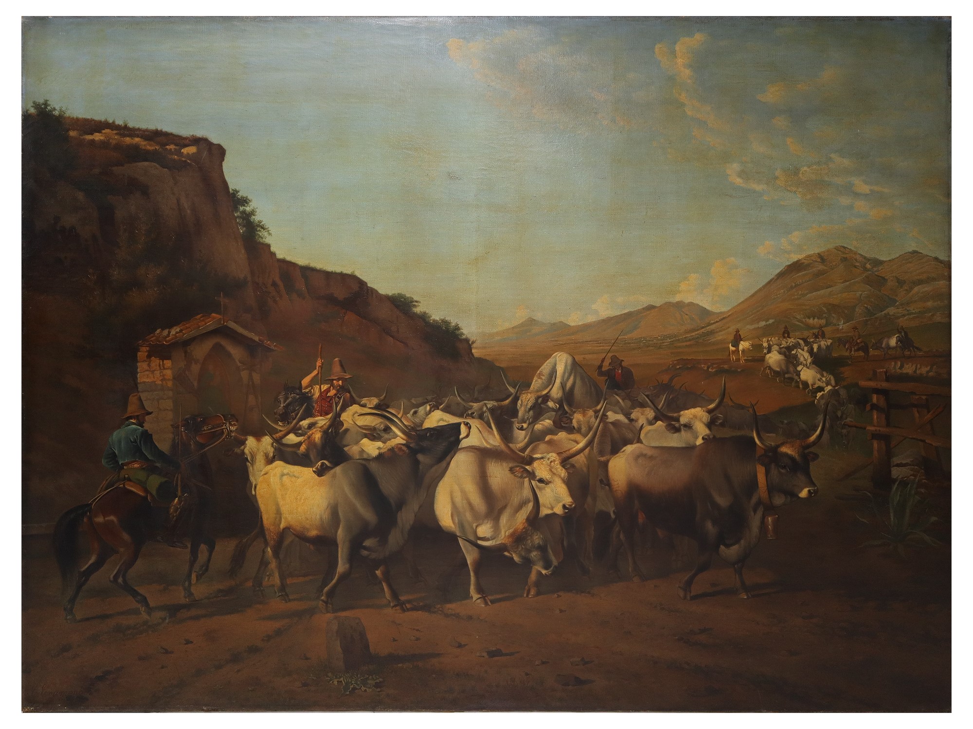 Charles Coumont (Belgio 1822-Belgio 1889) - Herd of oxen with herdsman on horseback, nineteenth cen