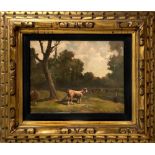 Lorenzo Delleani (Pollone 1840-Torino 1908) - Bucolic scene with cows on landscape, Early 20th cent