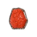 Coral and brilliants brooch