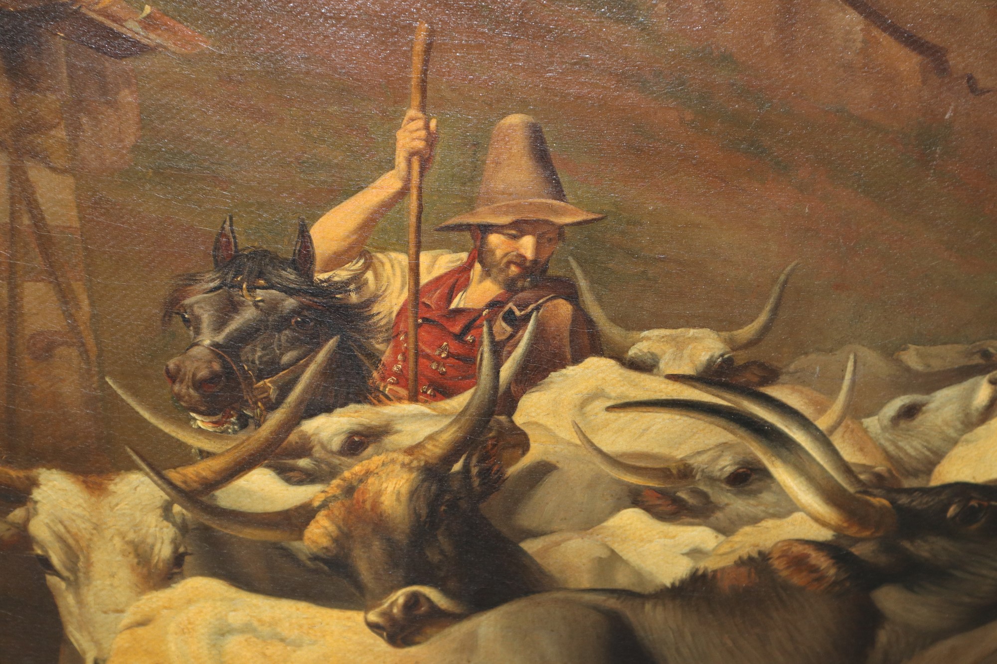 Charles Coumont (Belgio 1822-Belgio 1889) - Herd of oxen with herdsman on horseback, nineteenth cen - Image 4 of 6