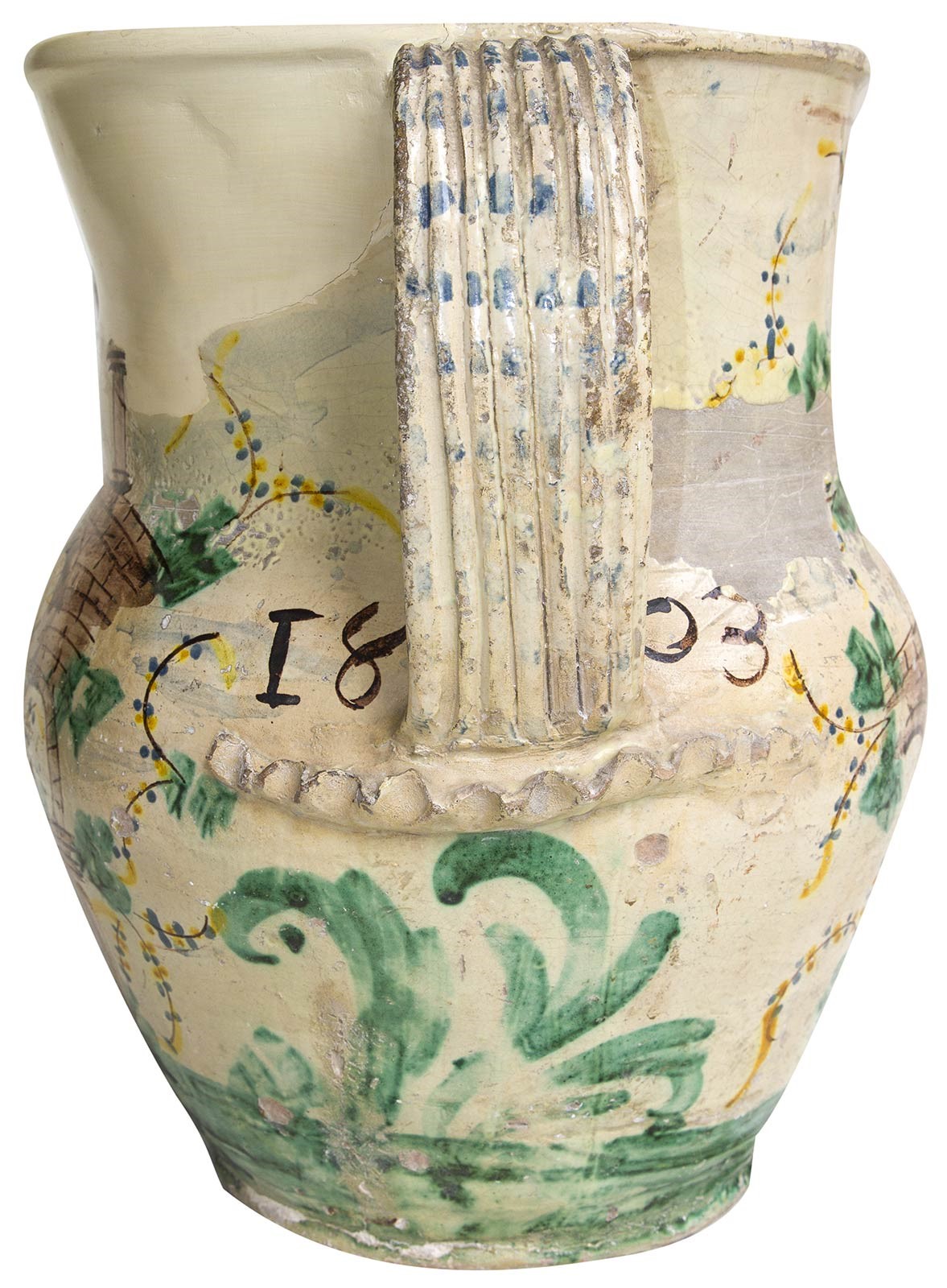 Large barrel (15 liters) with a depiction of the Commedia dell’Arte, 1803 - Image 3 of 3