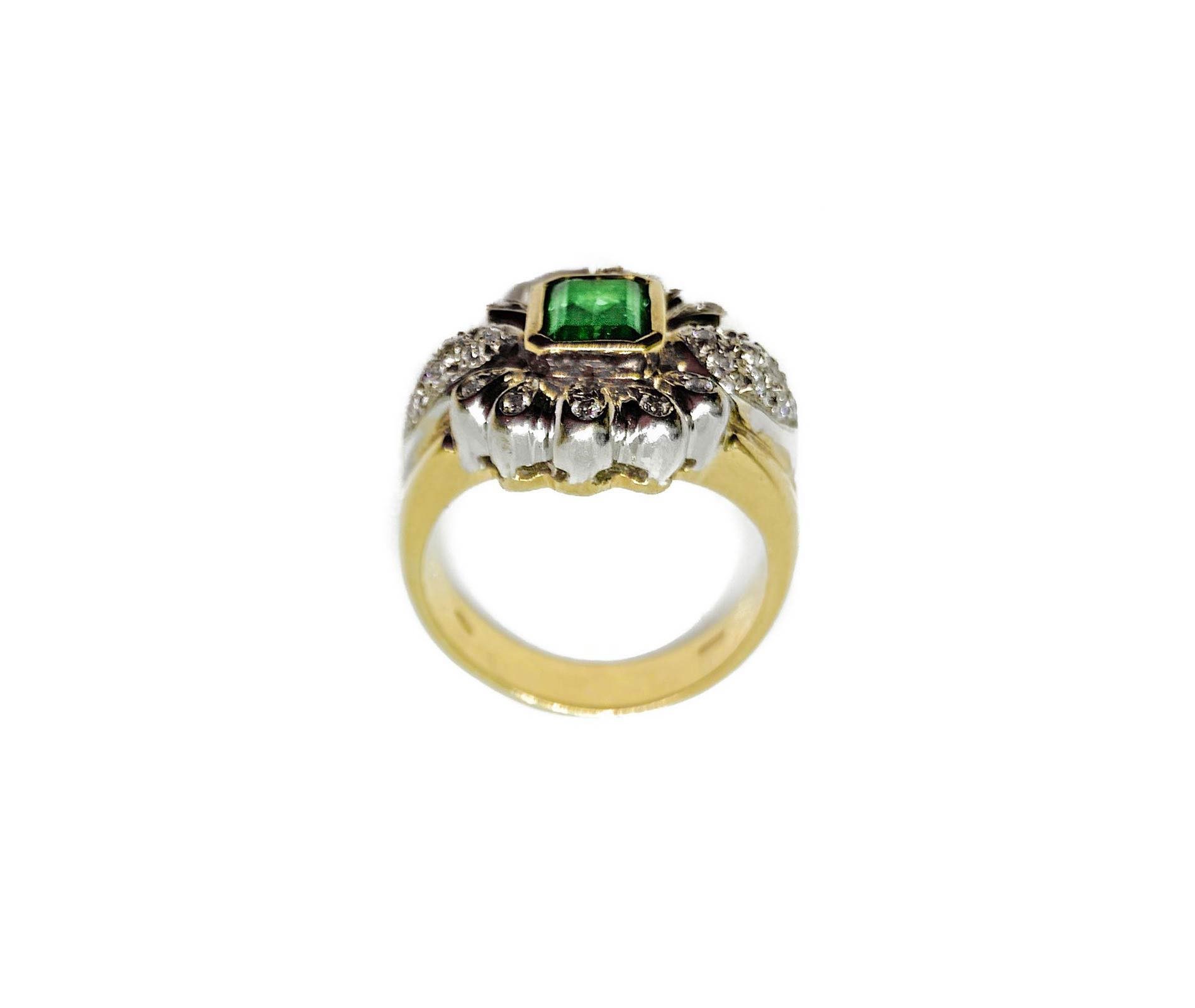 Ring in yellow gold, diamonds and emeralds - Image 5 of 6
