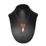 18 KT gold necklace with coral pendant