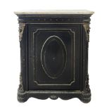 Small black ebonized étagère with white marble top, nineteenth century