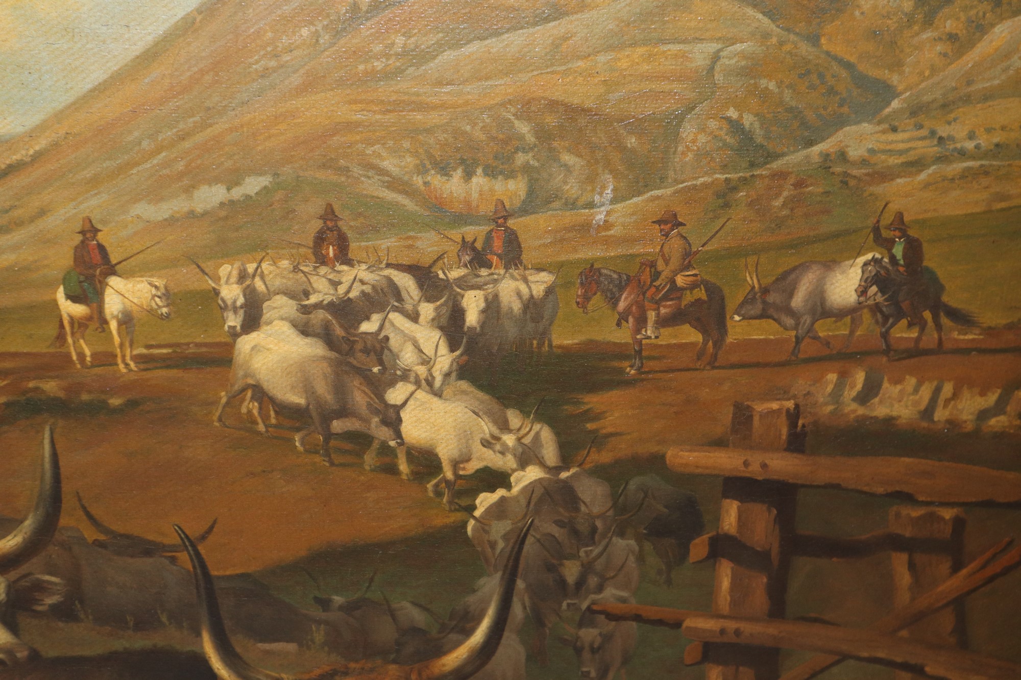 Charles Coumont (Belgio 1822-Belgio 1889) - Herd of oxen with herdsman on horseback, nineteenth cen - Image 3 of 6