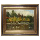 Franz Skarbina (Berlino 1849-Berlino 1910) - Landscape with lake