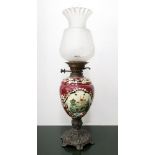 Porcelain oil lamp painted with landscapes, 20th century