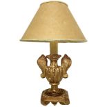 Small lamp with base in gilded wood in the shape of an amphora with lampshade, nineteenth century