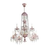 Baccarat - Important and elegant chandelier in transparent and burgundy crystal with 12 lights, Nine