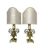 Pair of small gilt bronze lamps in the shape of amphorae, with fans, nineteenth century