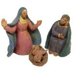 Small Naif nativity scene composed of Madonna, Saint Joseph and Child Jesus, Early 20th century