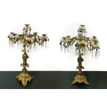 Pair of 7 lights golden brass candelabra, Nineteenth century