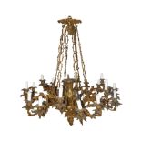 18 lights golden brass chandelier, nineteenth century