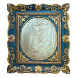 Mirror in gilded wood and lacquered in shades of blue, Early 19th century