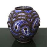 Ethnic blue majolica vase, first half of the 20th century