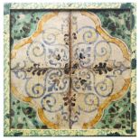 Composition of 4 Caltagirone majolica tiles, Early 20th Century