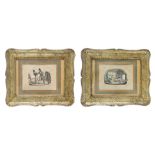 N.2 Empire tray frames with prints, Sicily, early 19th century