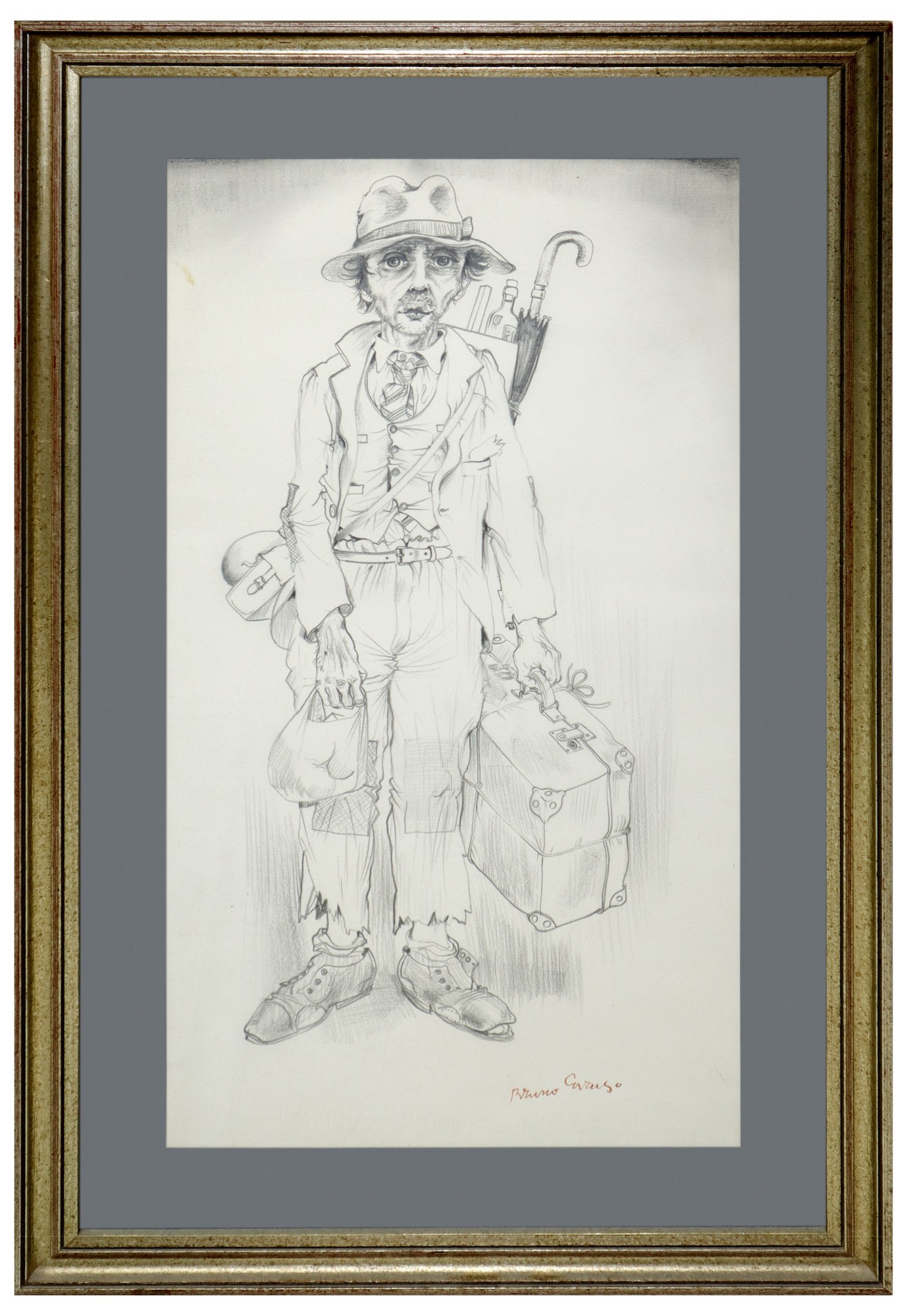 Bruno Caruso (Palermo 1927-Roma 2018) - Man with hat and suitcase - Image 3 of 4