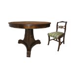 Round table in mahogany wood with 6 chairs, nineteenth century