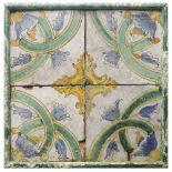 Composition of 4 Caltagirone majolica tiles, Nineteenth century