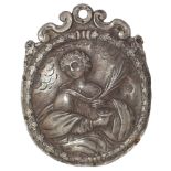 Embossed silver plaque depicting Saint Lucy, 1775